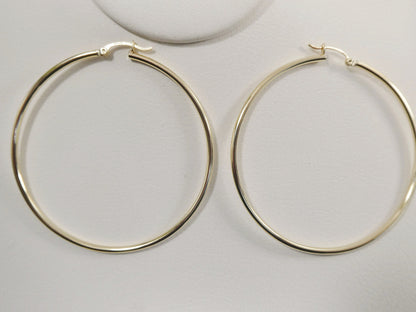 Real 10k Solid Yellow Gold Plain High Polish 60mm Hoop Earrings