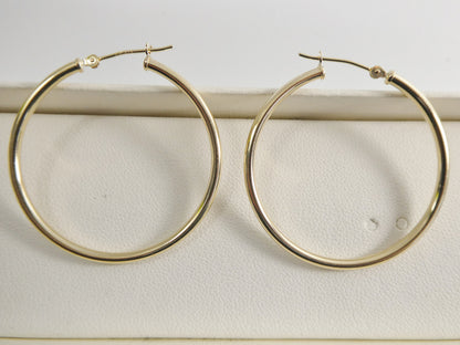10k Real Solid Yellow Gold 2mm Tube Super Polish Hoop Earrings