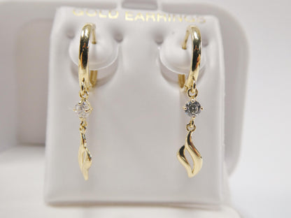 Real 10k Solid Yellow Gold Teardrop Hoop Huggie Earrings