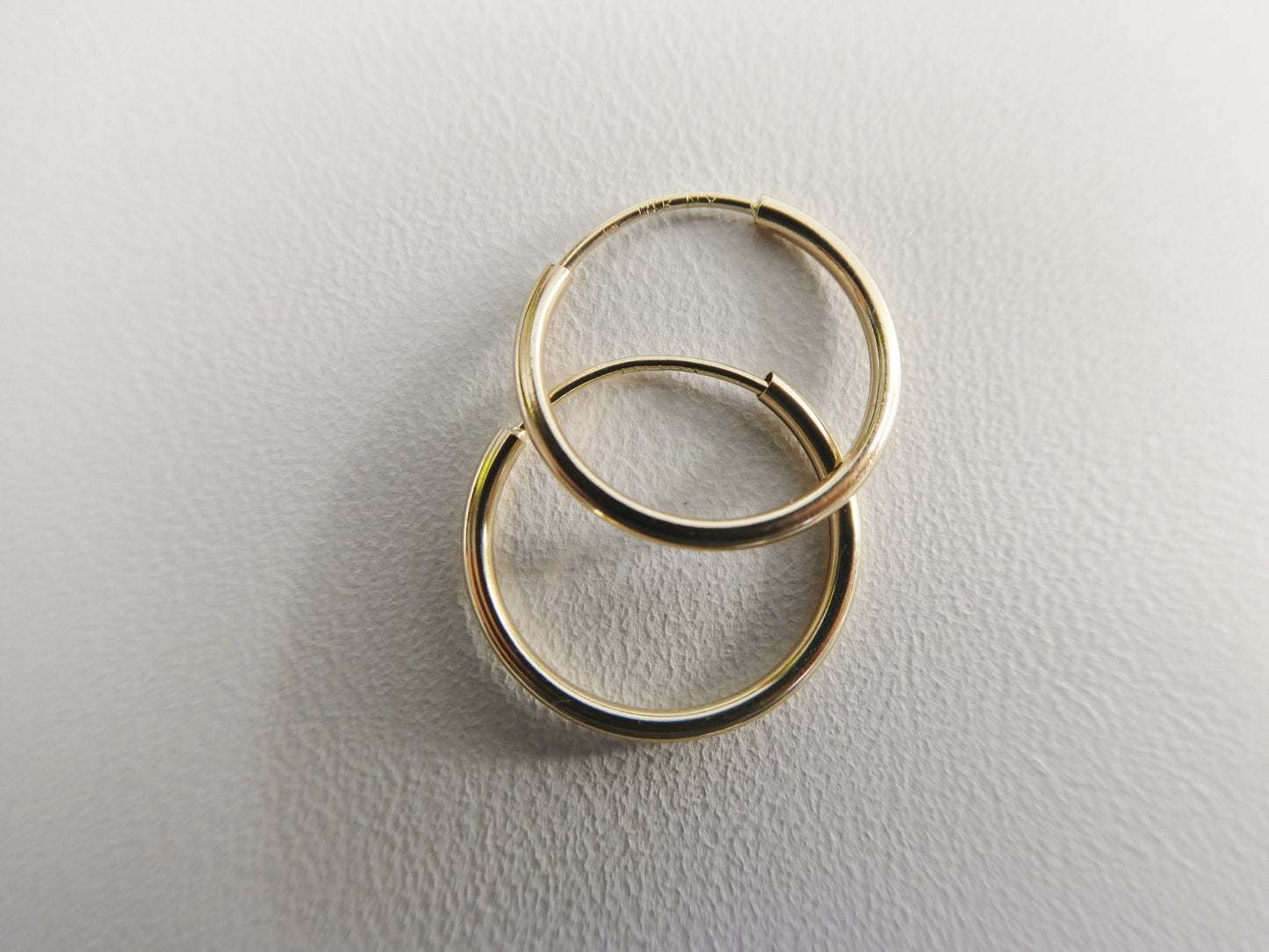 real 14k solid yellow gold 12mm endless small hoop lightweight hoop earrings