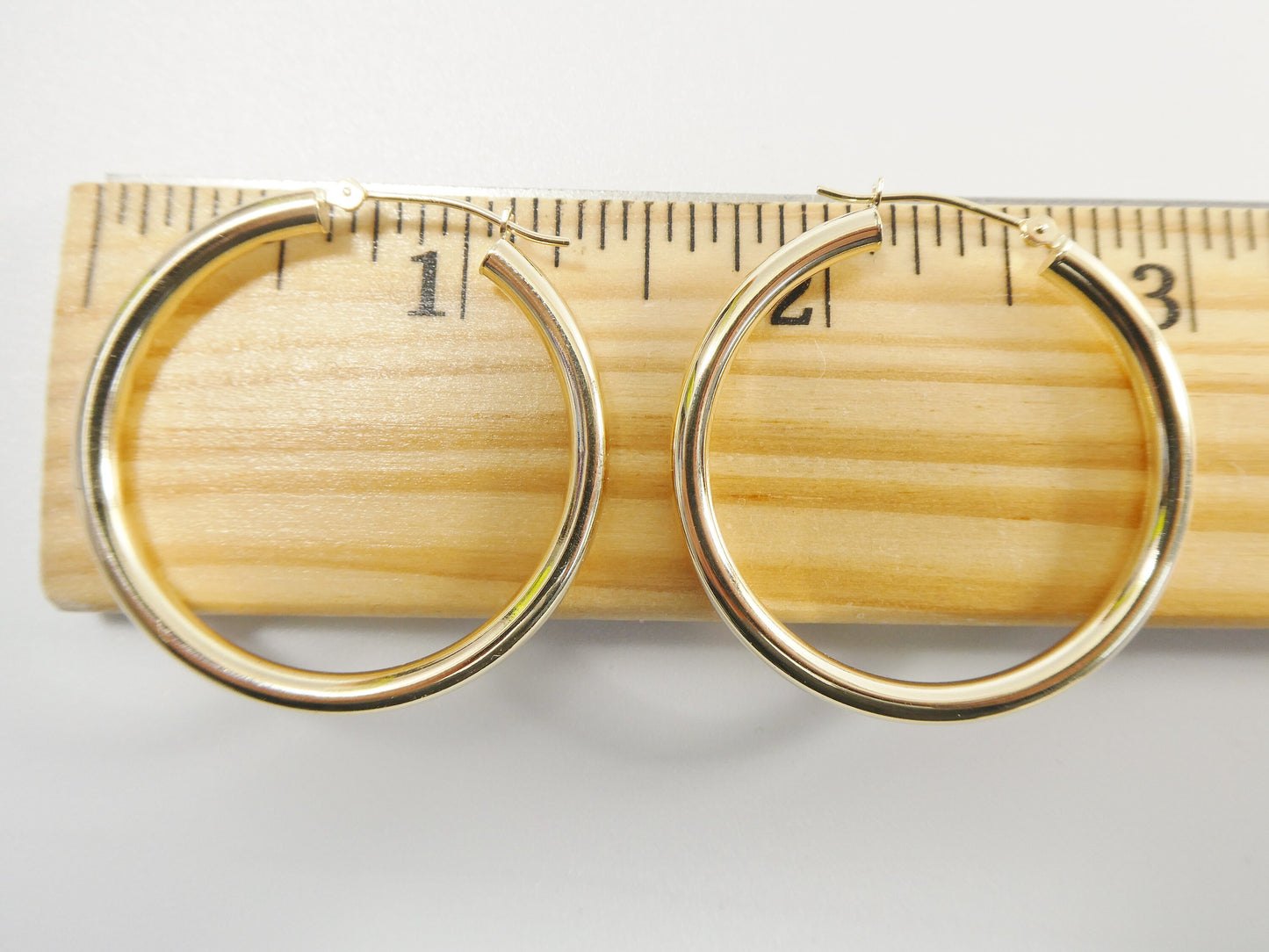 14K Solid Yellow Gold Hoop Earrings, 35mm