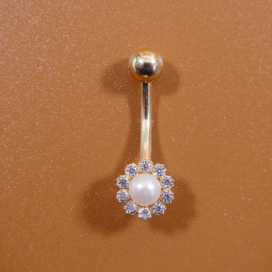 14k Real Solid Yellow Gold Freshwater Pearl Belly Ring