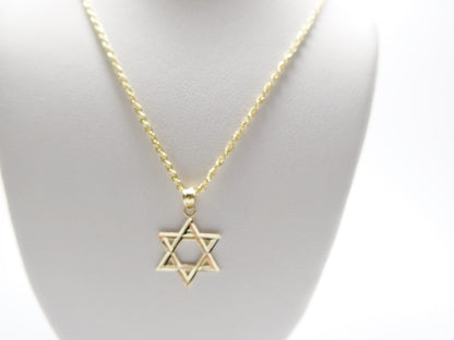 14k Real Solid Yellow Gold Star David Pendent and Robe Necklace