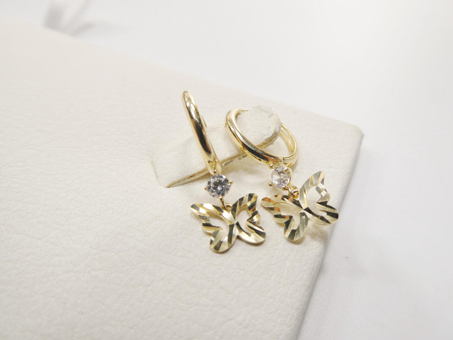 real 10k solid yellow gold butterfly drop hoop huggie earrings