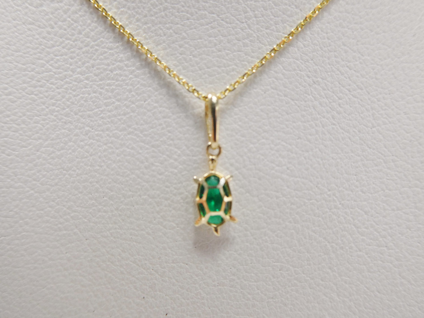 14k real solid yellow gold tiny color stone turtle pendent and cable necklace