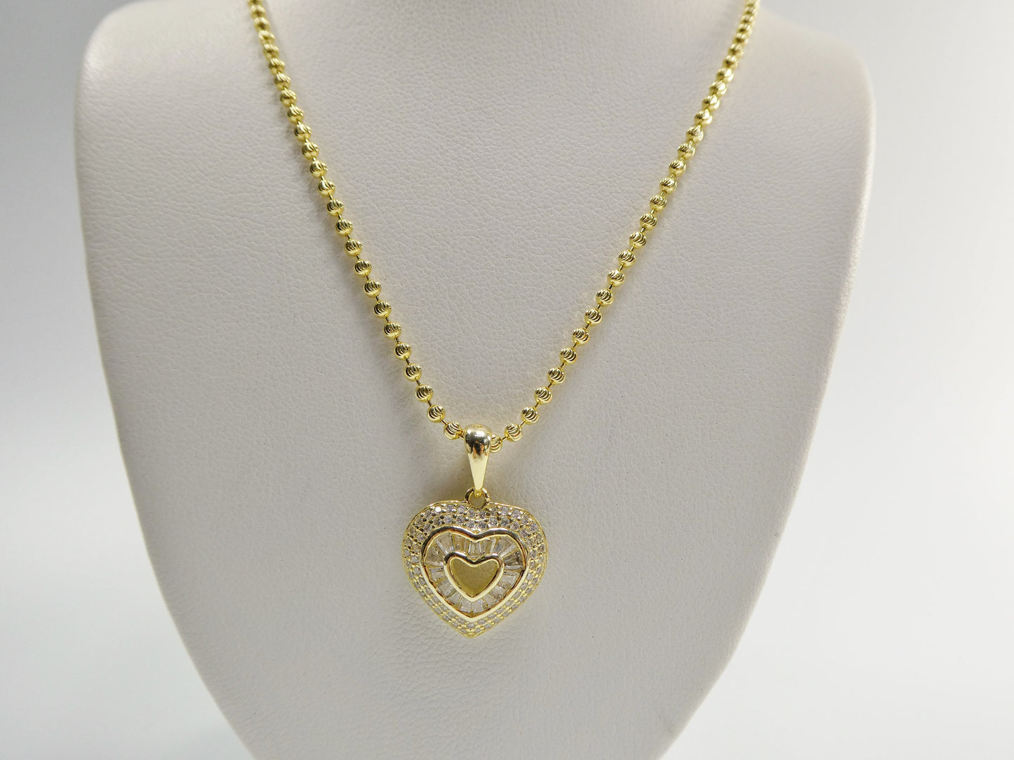 Sterling Silver Heart Necklace: 14k Gold Accent, Baguette Setting