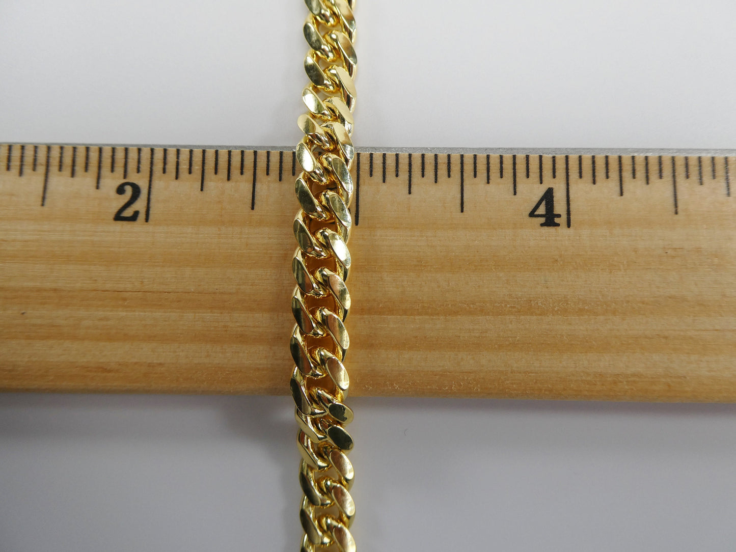 14k Gold Tone Miami Bracelet: Sterling Silver Box Clasp, 6mm