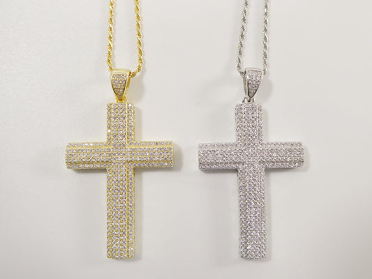 real 925 sterling silver 14k yellow / silver color 18 inch robe chain and cross pendent