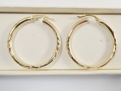 10k Real Solid Yellow Gold Diamond Cut Hoop Earrings
