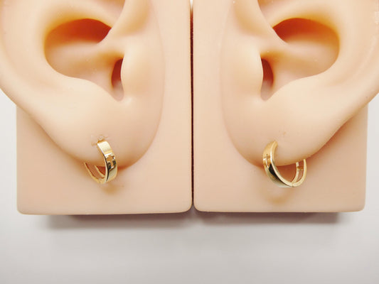 real 10k solid yellow gold cross engraved hoop huggie earring