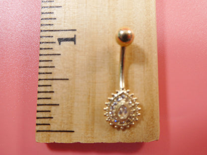 14k Real Solid Yellow Gold High Polish Oval Shape Belly Button Ring Piercing