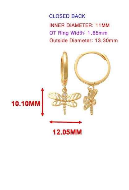 Real 10k Solid Yellow Gold Butterfly Hoop Huggie Earrings