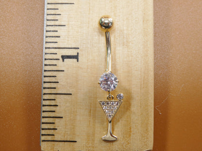 14k Real Solid Yellow Gold Wine Cup Belly Vutton Ring Piercing