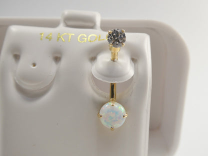 14k Real Solid Yellow Gold Opal Belly Button Ring piercing