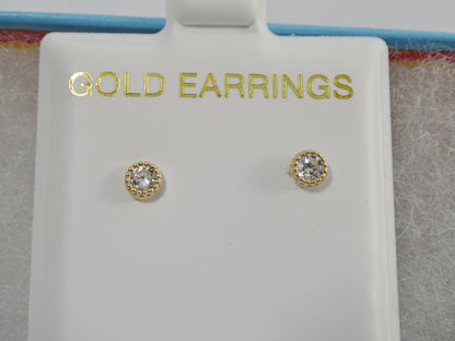Real 10k Solid Yellow Gold Push Post 3mm Stone Small Stud Earrings