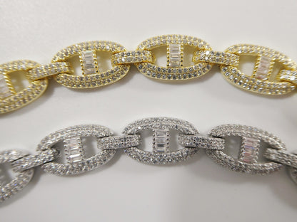 Real 925 Sterling Silver Mariner Link Full Stone Micro Setting Bracelet