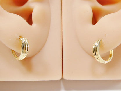 Real 10k Solid Yellow Gold Designer Hoop Huggie Earrings