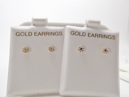Real 10k Solid Yellow Gold Tiny Small Flower Push Post Stud Earrings