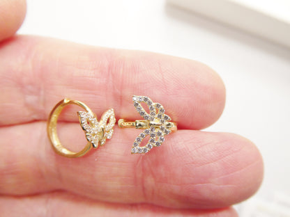 Real 10k Solid Yellow Gold Butterfly Hoop Huggie Earring