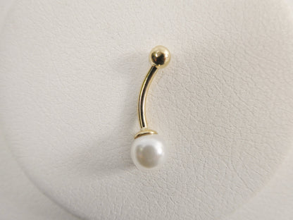 14k Real Solid Yellow Gold Freshwater Pearl Helly Button Ring Piercing
