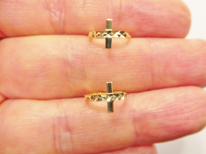 Real 10k Solid Yellow Gold Cross Hoop Huggie Earrings