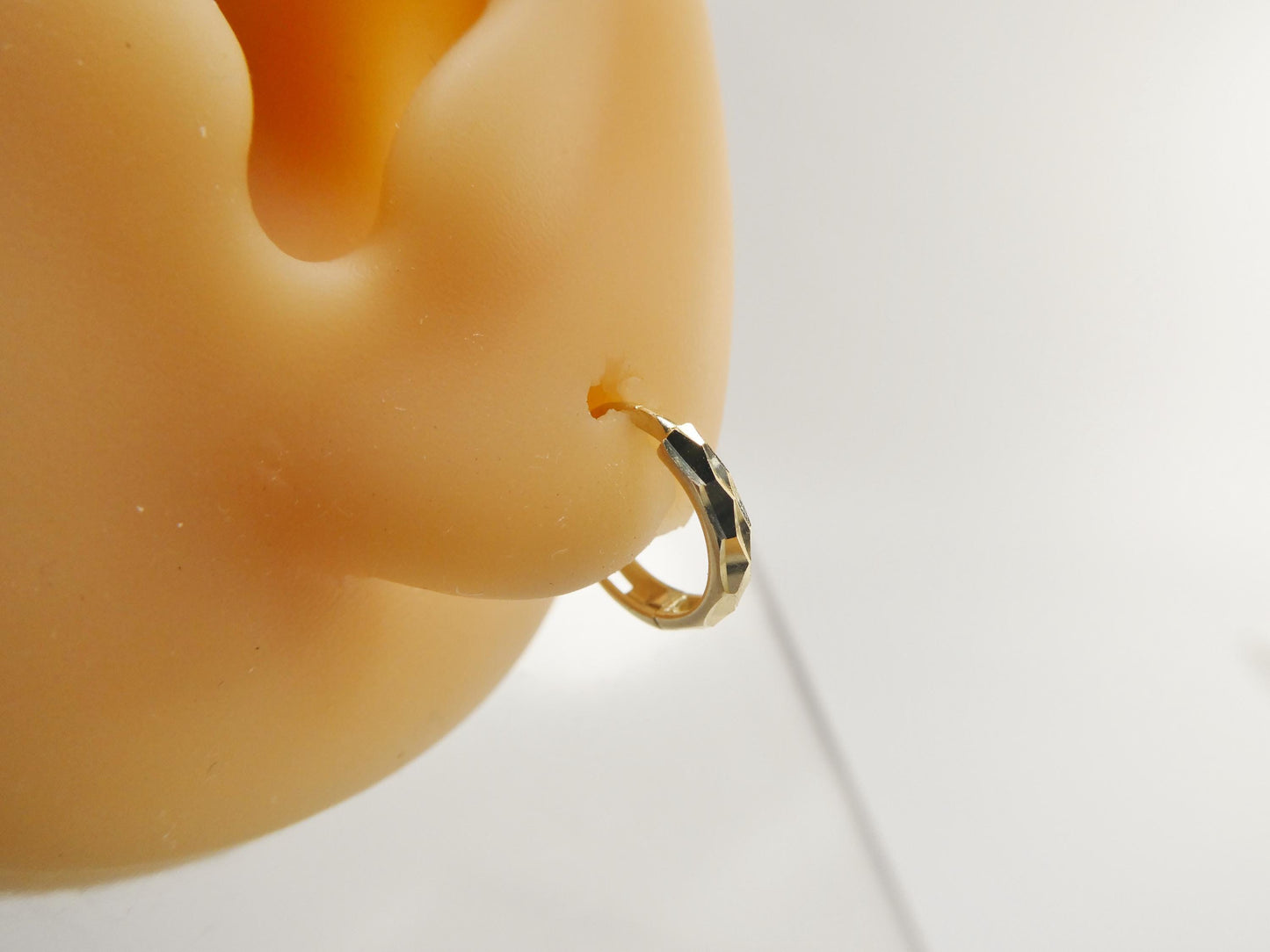 real 10k solid yellow gold diamond cut hoop huggie earrings