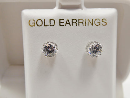 Real 10k Solid Yellow Gold Crown Style Push Post Circle Stud Earrings
