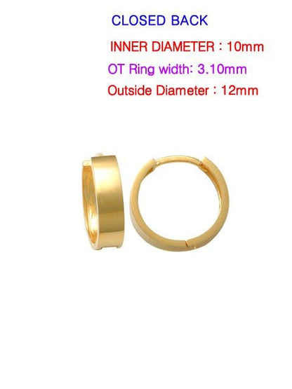 Real 10k Solid Yellow Gold High Polish Plain Hoop Huggie Earrings