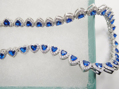 Real  925 Sterling Silver Heart Sapphire Stone Color Necklace
