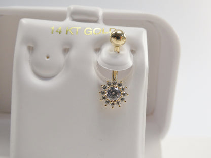 14k Real Solid Yellow Gold Flower Belly Button Ring piercing