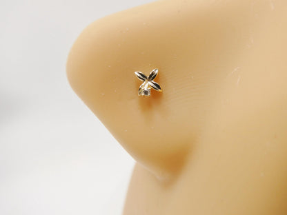 14k Real Solid Yellow Gold Flower Stud Nose Ring