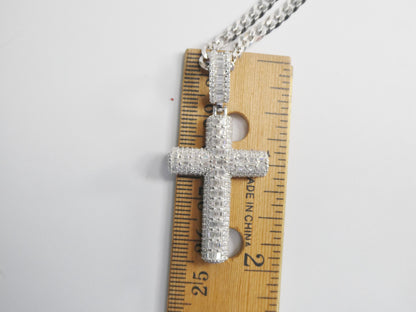 Real 925 Sterling Silver 22 Inch Flat Chain and Moissanite Cross Pendent Charm