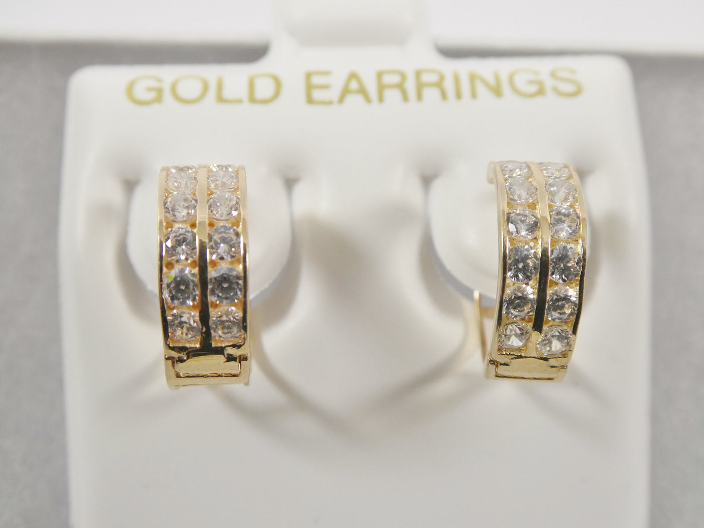 real 10k solid yellow gold 2 line prong setting huggie hoop 13mm earrings