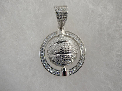 Real 925 Sterling Silver Basket Ball Charm Pendent 14k Yellow Gold Finish