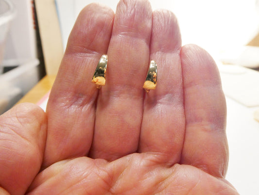 real 10k solid yellow gold designer polish hoop huggie earrings
