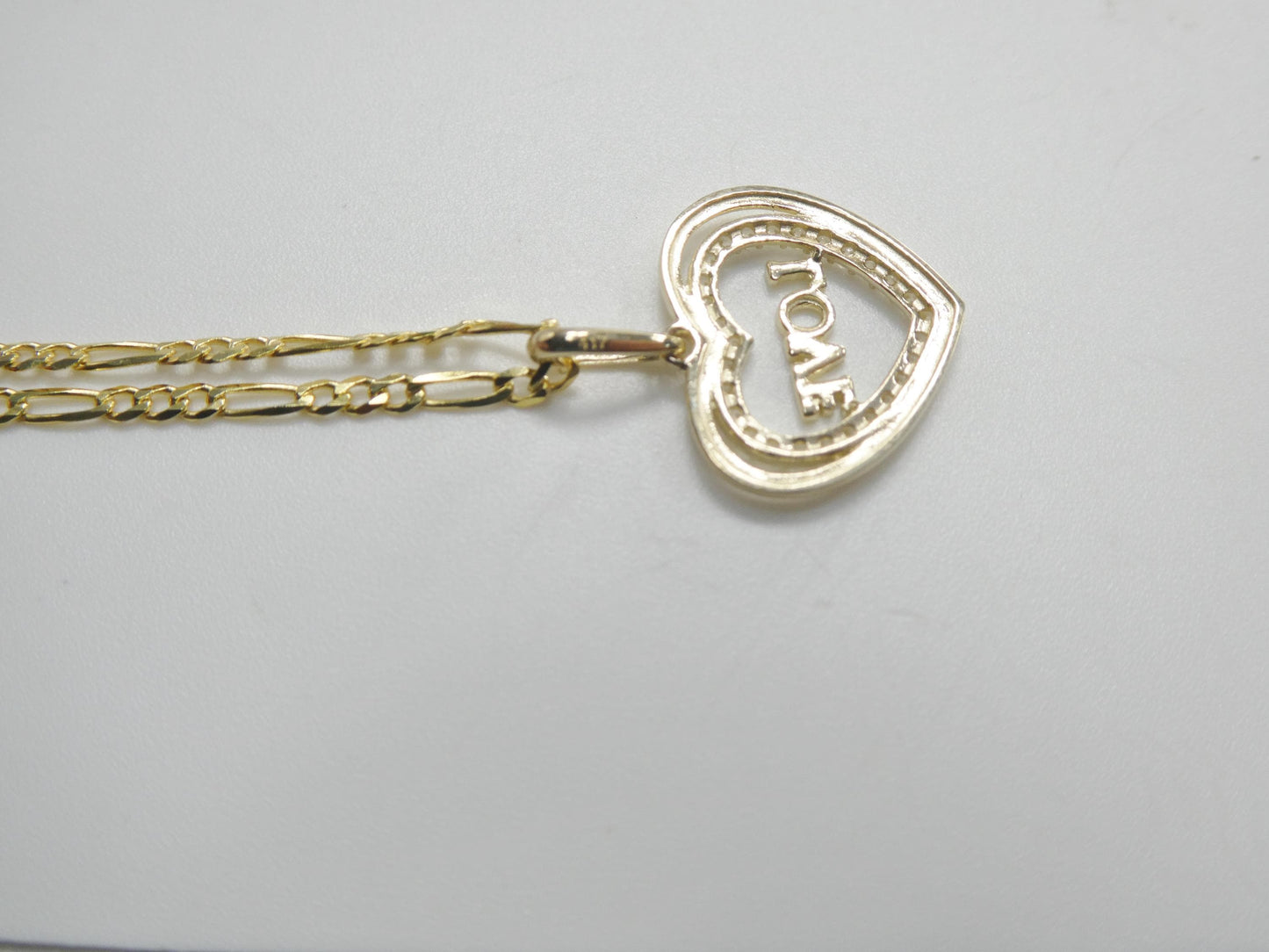 10k real solid yellow gold 18 inch solid figaro chain and love heart pendent
