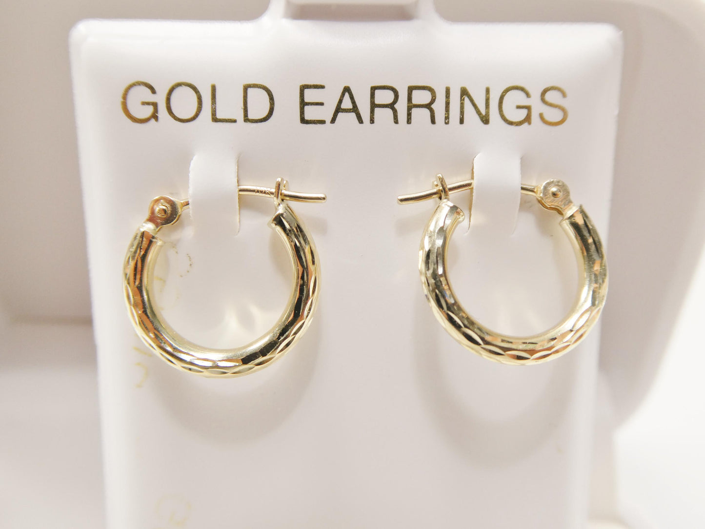 10k real solid yellow gold 2mm tube diamond cut hoop earrings