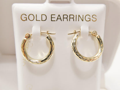 10k Real Solid Yellow Gold 2mm Tube Diamond Cut Hoop Earrings