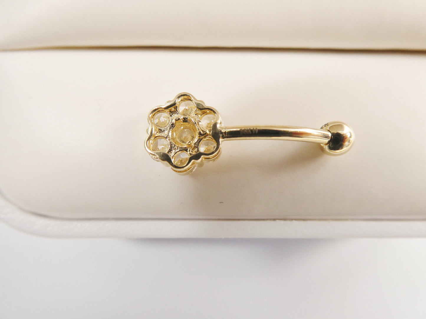 14k real solid yellow gold full stone flower belly button ring piercing
