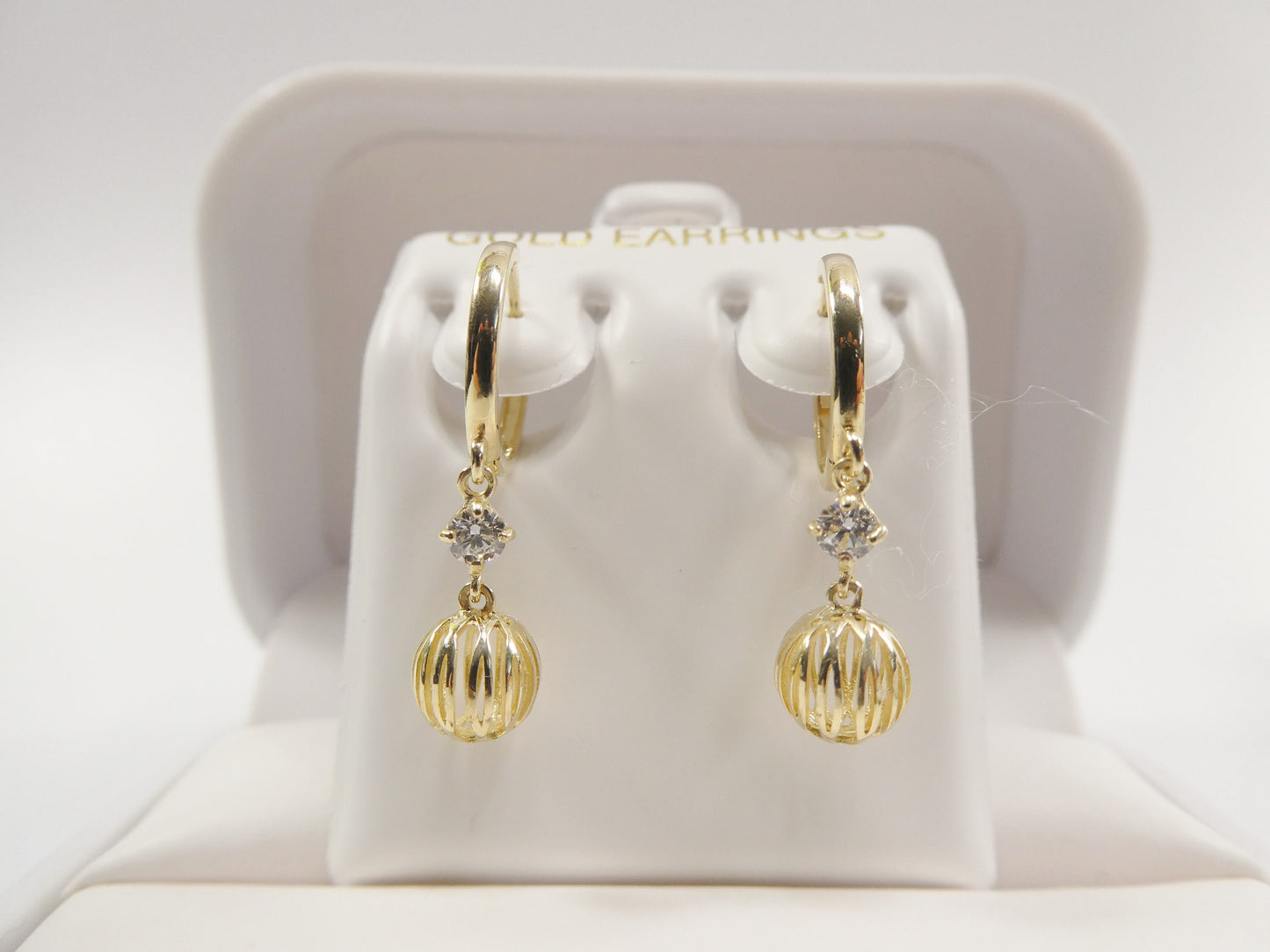 10k real yellow gold ball dangle plain huggie earrings