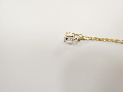 10k Real Solid Yellow Gold 16 Unch Chain and Round Stone Solitaire Pendent Set
