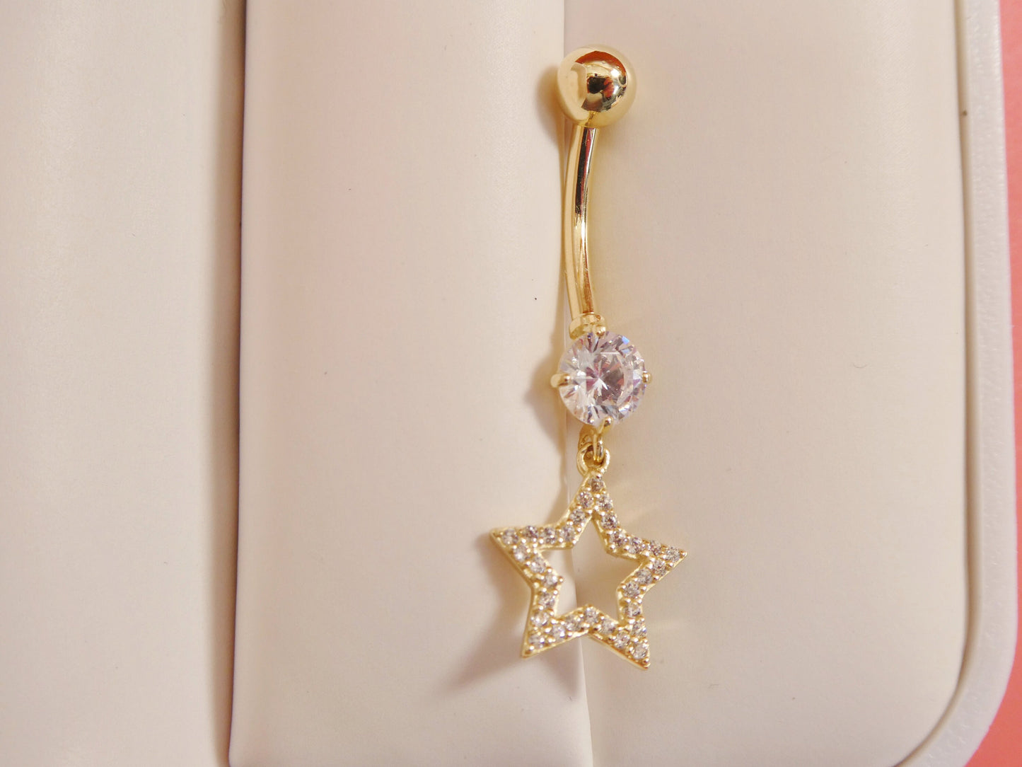 14k real solid yellow gold dangling star belly button ring piercing
