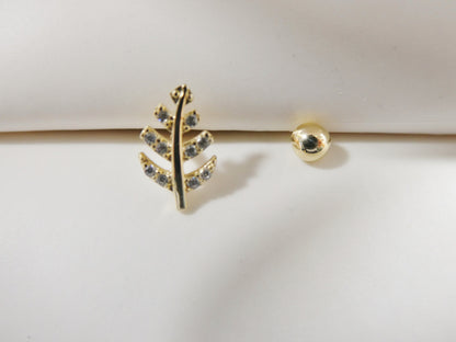 14k Real Solid Yellow Gold Leaf Helix Cartilage Leaf Earring