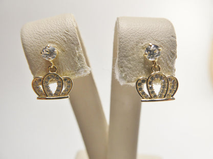 Real 10k Solid Yellow Gold Crown Push Post Earrings
