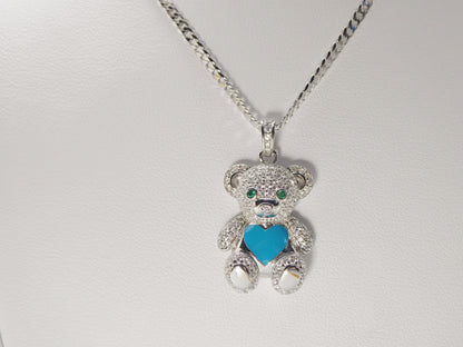 925 Sterling Silver Enamel Color Teddy Bear Set Chain and Pendent