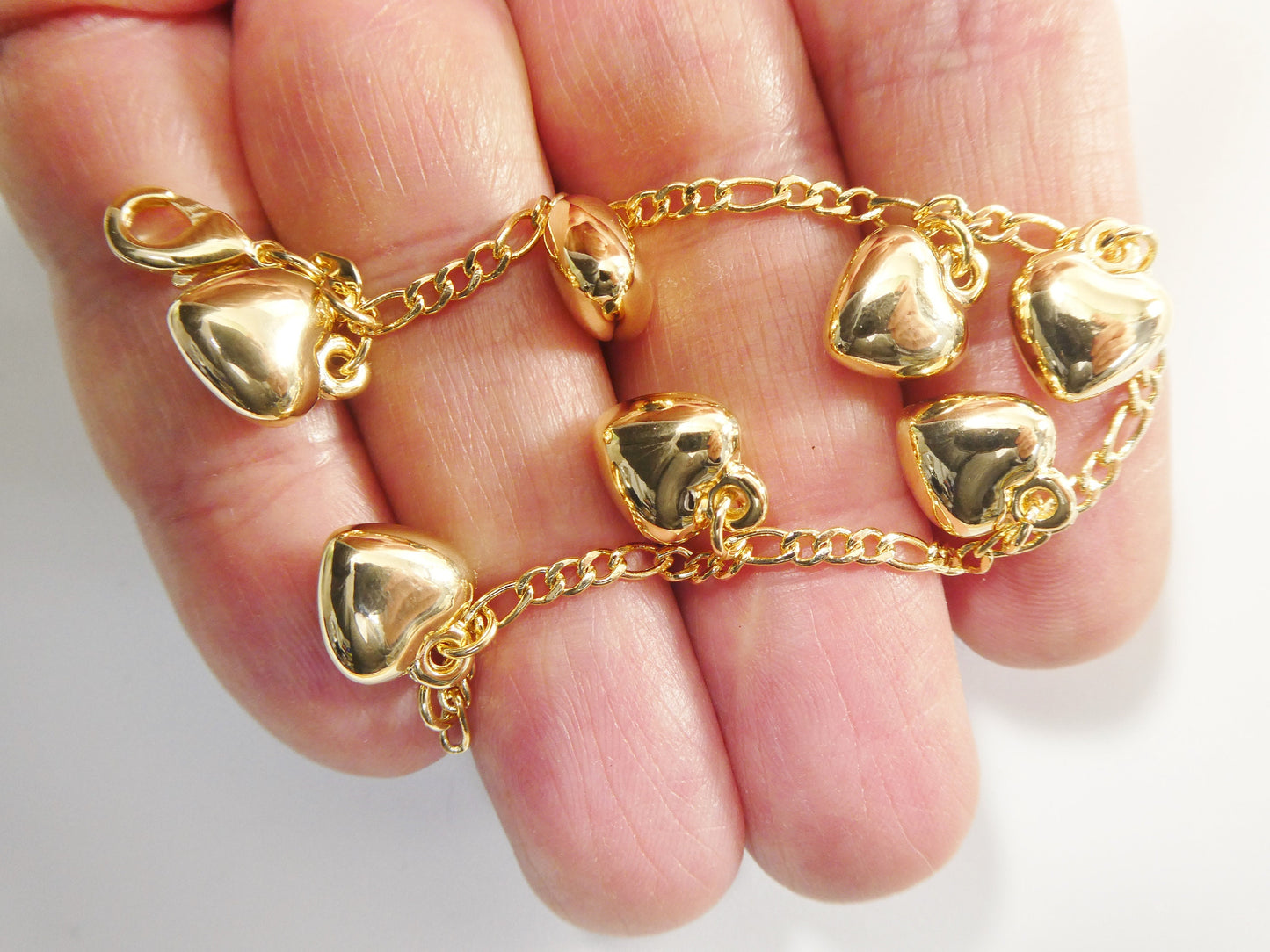 6 inch 7 inch 14k gold filled heart dangling  baby bracelet