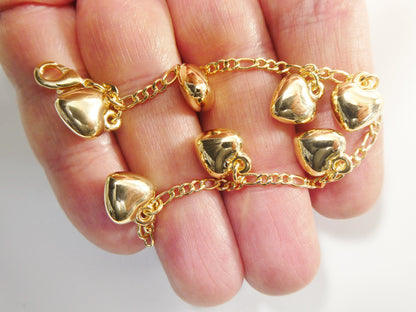 6 Inch 7 Inch 14k Gold Filled Heart Dangling Baby Bracelet