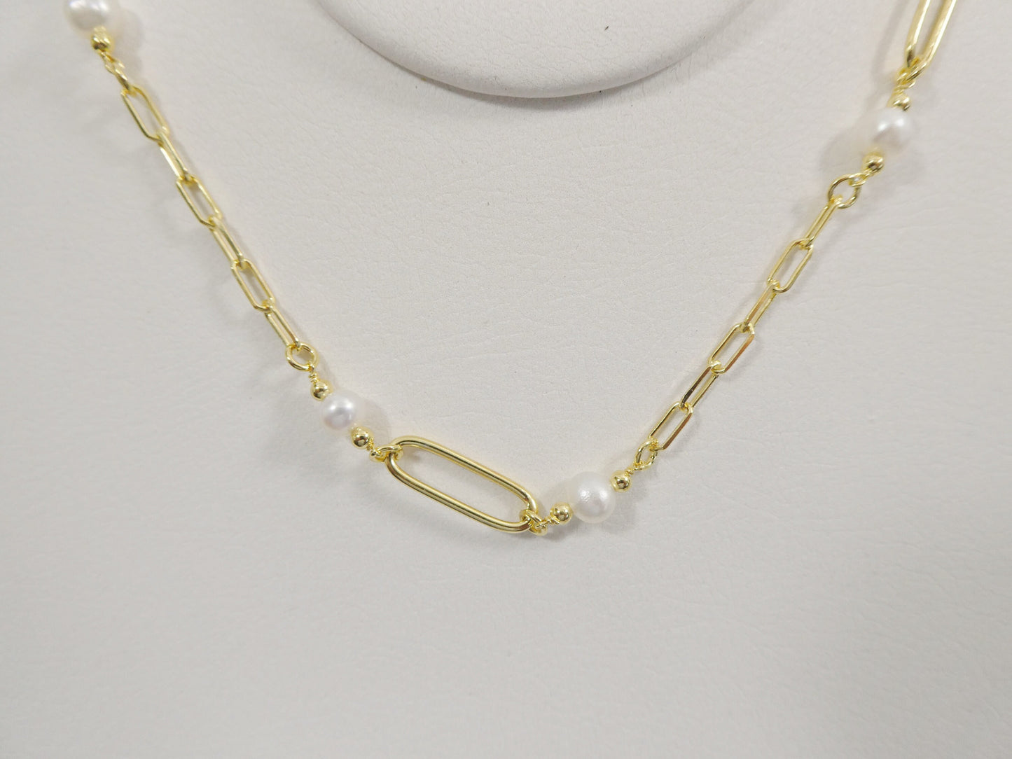 Pearl Paperclip Necklace: 14k Gold Sterling Silver Chain, 16-18 Inch