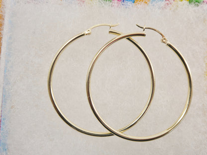 Real 10k Solid Yellow Gold Plain High Polish 45mm Hoop Earring