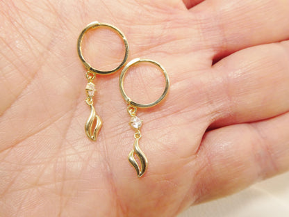Real 10k Solid Yellow Gold Teardrop Hoop Huggie Earrings